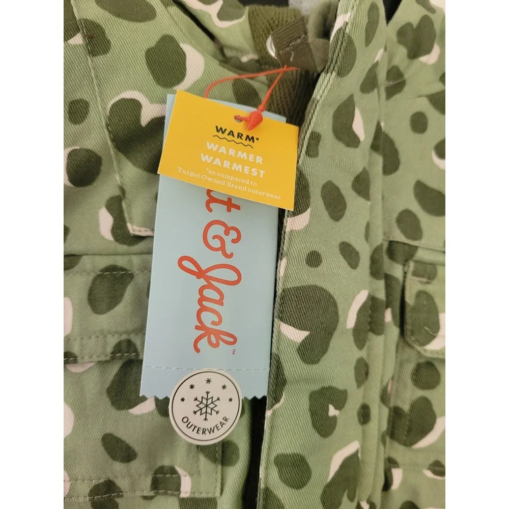 Cat & Jack Baby Girl 12M Olive Green Leopard Heart Print Hooded Jacket #R‎